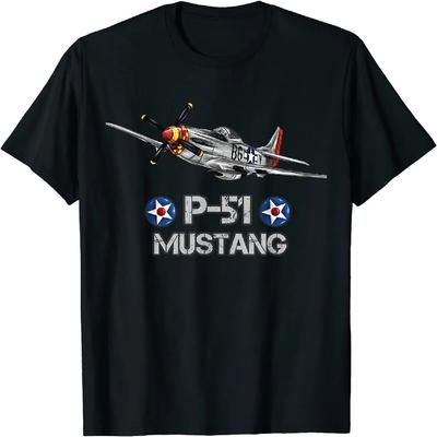 2024 Summer Short Casual Shirts American World P-51 Mustang Fighter Airplane Men T-Shirt Oversized T Shirt Harajuku