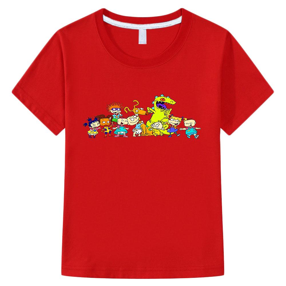 

100% Хлопок Мультяшный Принт Rugrats Детская Футболка Повседневная Милая Футболка для Мальчиков и Девочек Детская Ретро Футболка с Круглым Вырезом и Короткой Рукавой Аниме Футболка Забавная Футболка Летние Топы 100 красный