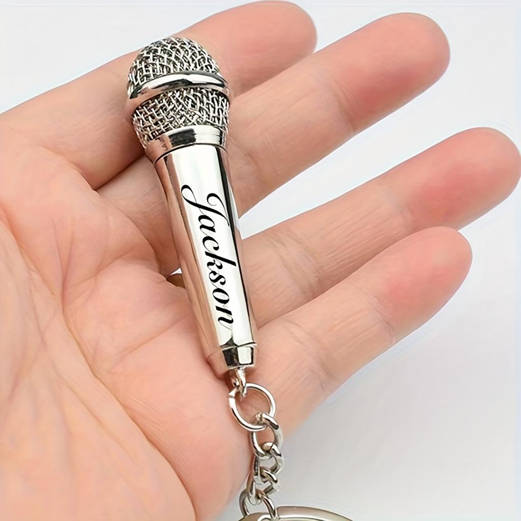 Custom Microphone Keychain, Personalized Engraving, Creative Mini Gift for Friends & Holiday Party Favors
