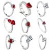 New 925 Sterling Silver Red Heart Stone Size 6 7 8 9 Love Ring Fine Rings Wedding Valentine's Day Fashion Jewelry for Women Gift