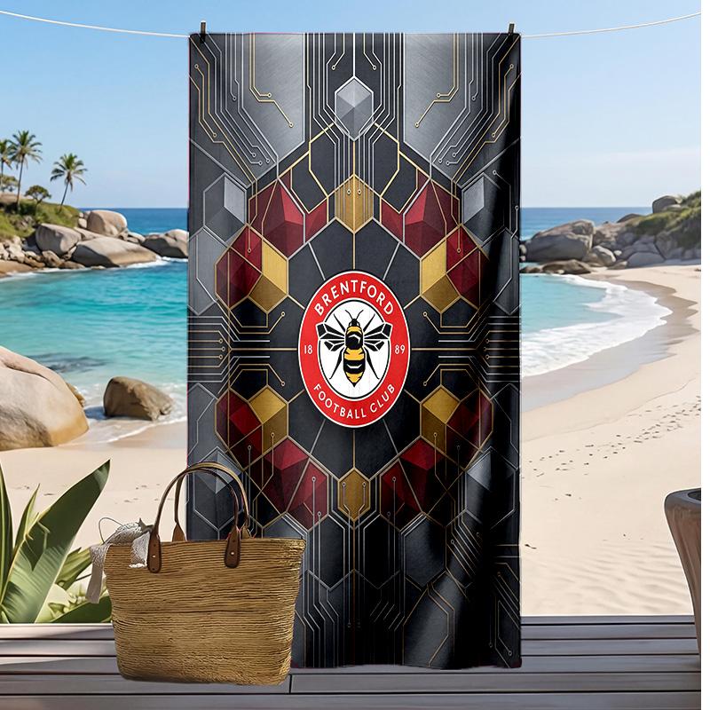 Asciugamano da Spiaggia con Stampa del Brentford Football, Asciugamano Grande Morbido ad Asciugatura Rapida per Spiaggia Campeggio Nuoto