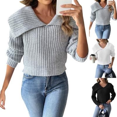 Women's Short  And Winter Knitted Sweater With A Large Collar Pullover Sweater