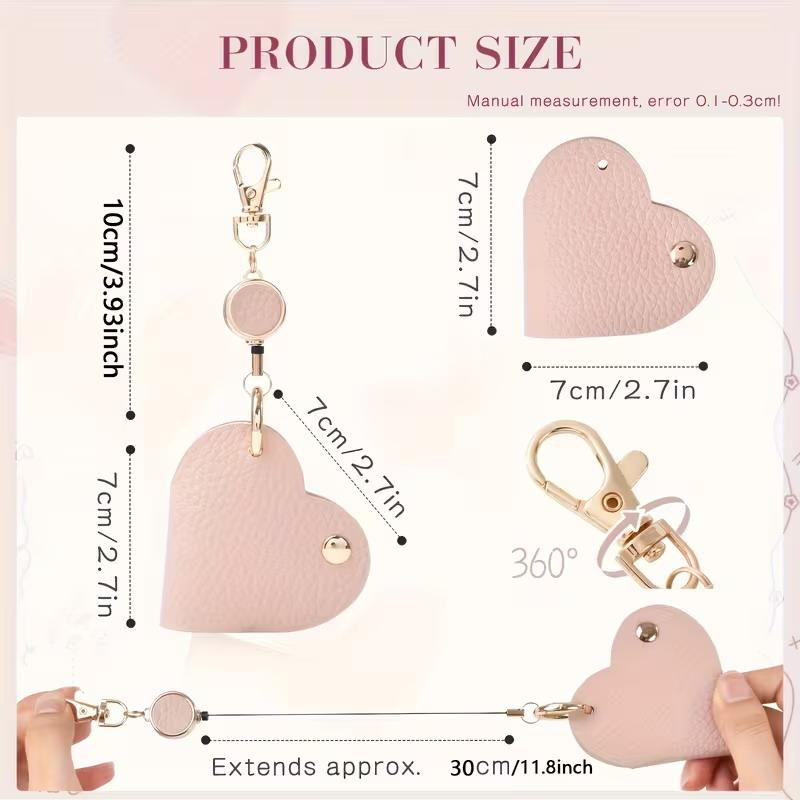 Heart-Shaped Retractable Keychain With Pu Leather Strap & Golden-Tone Alloy Clip