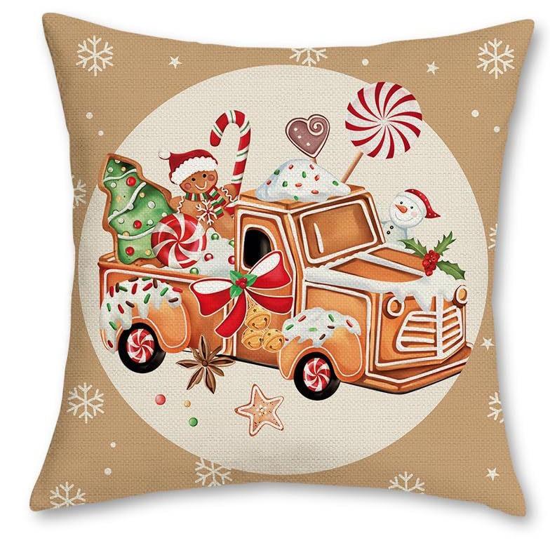 Christmas Pillow Cover Cartoon Cookies Little Man Snowflake Christmas Tree Home Sofa Pillow Cover Premium Durable