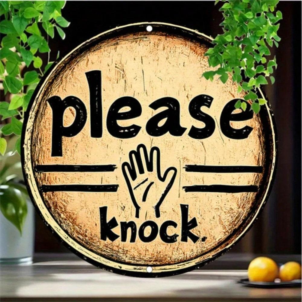 Please Knock Sign Retro Metal Poster 20 cm Aluminum Wall Decor for Home