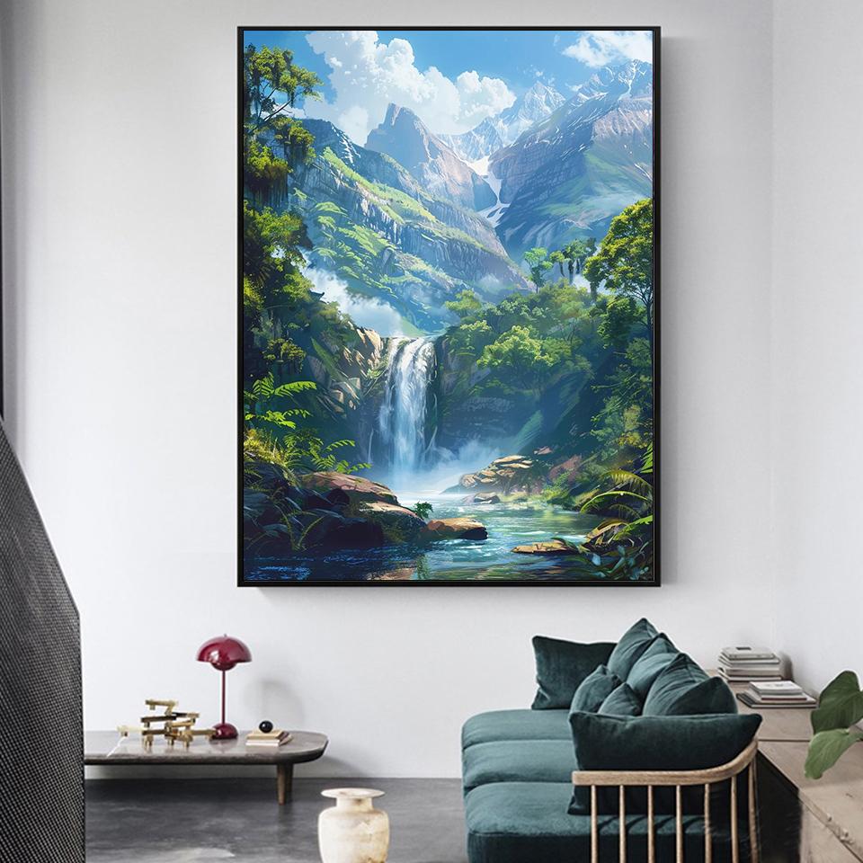 DIY Алмазная вышивка Водопад Пейзаж Вышивка крестом Картина Гора 5D Стразы Картина Мозаика Лес Настенное искусство