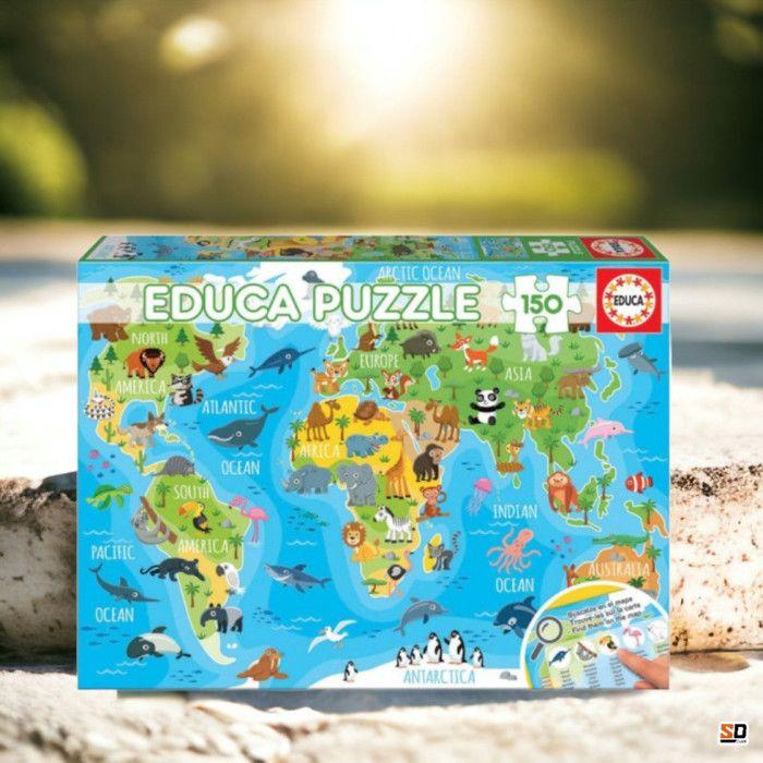 World Map Animals Puzzle - EDUCA - 150 Pieces - Mixed - From 6 Years Old
