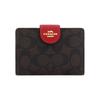 Coach Corner Zip Classic Monogram Coated Canvas And Leather Wristlet Clutch Women Clutch Red Dark-Brown C0082-IMRVQ
