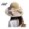 Sun Protection Hat for Outdoor Woven Hat, Women Wide Brim Beach Floppy Breathable with Bow, UV Summer Vacation Camping Travel Accessories