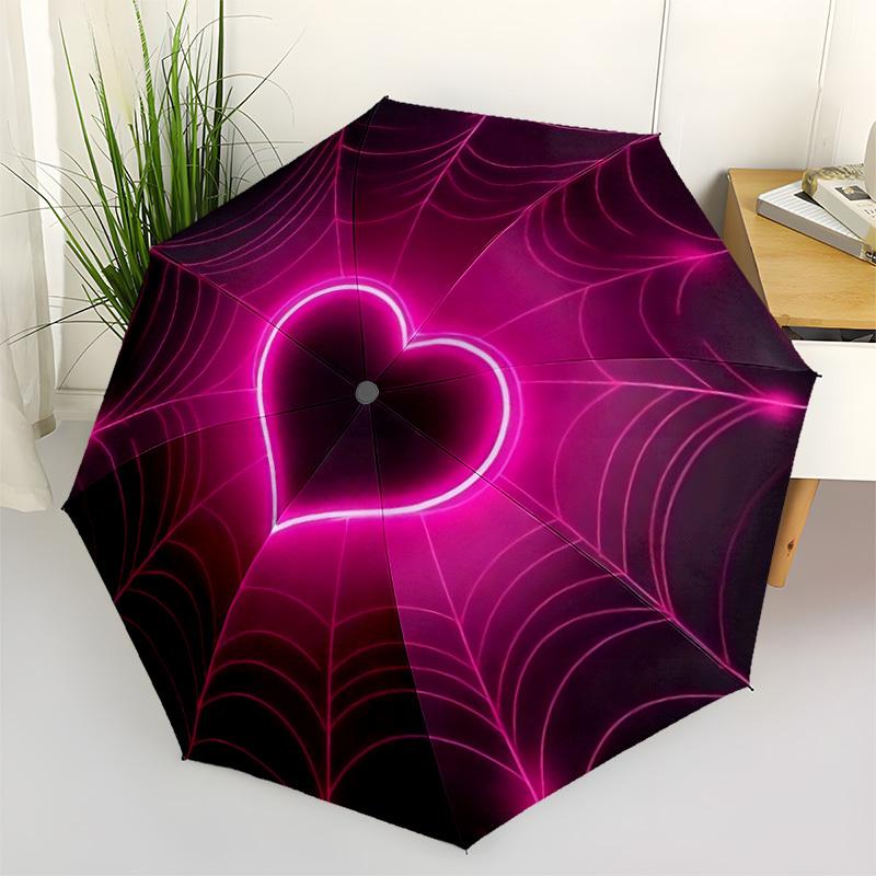 1pc Neon Heart Automatic Folding Umbrella - Compact 8-Rib Design, Durable Plastic & Iron, Lightweight for Outdoor Daily Use152