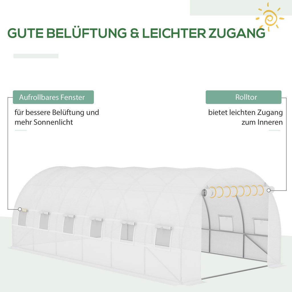 Greenhouse Replacement Cover ONLY Winter Garden Plant PE Cover with Roll-up Windows Door, 6 x 3 x 2m White