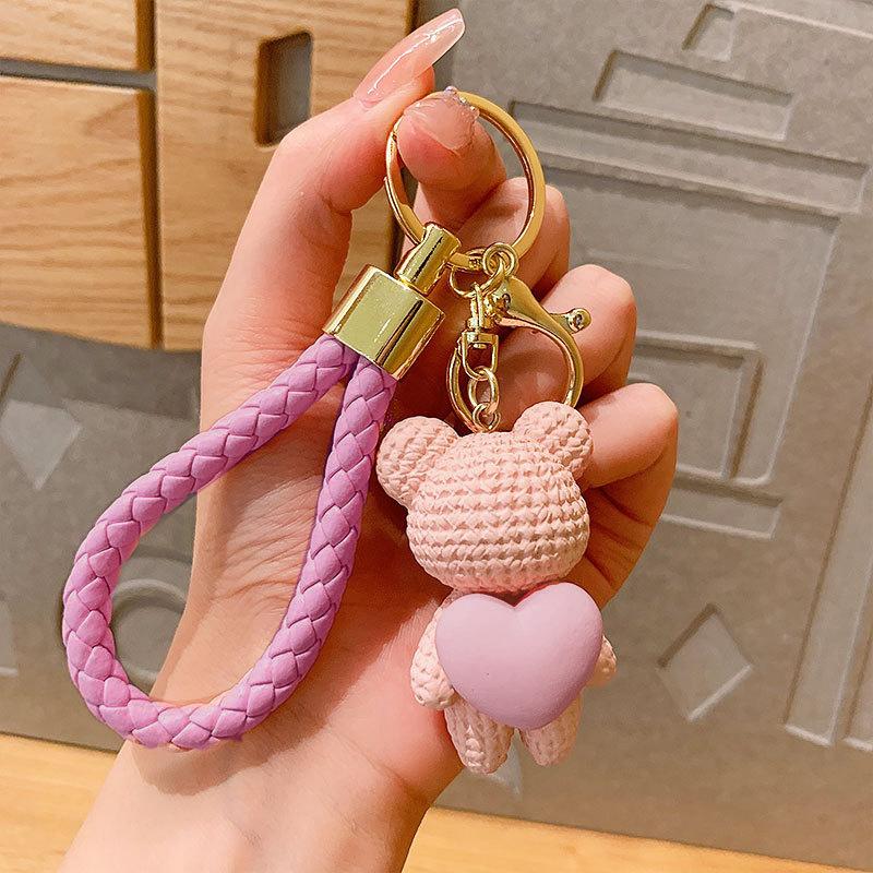 Llavero de Oso Corazón de Amor de Dibujos Animados Creativo Muñeco Colgante para Bolso de Mujer Joyería Lindo Llavero para Llaves de Coche Teléfono Móvil Regalo de Cumpleaños