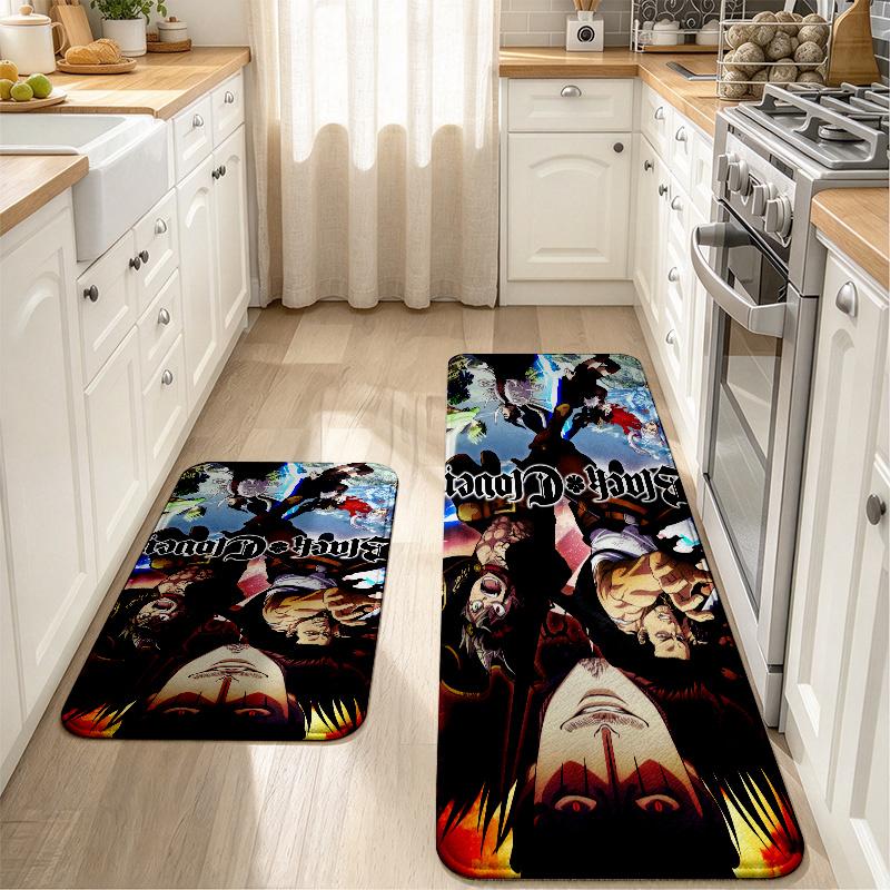 Black Clover Print Flannel Kitchen Mat Christmas Soft Area Rug Non Slip Floor Carpet Home Decoration