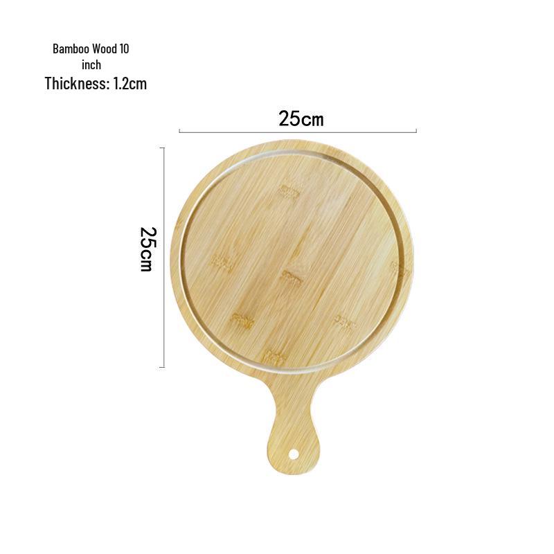 Japanese Style Bamboo & Wood Pizza Board - Round Tray with Handle (8", 9", 10")