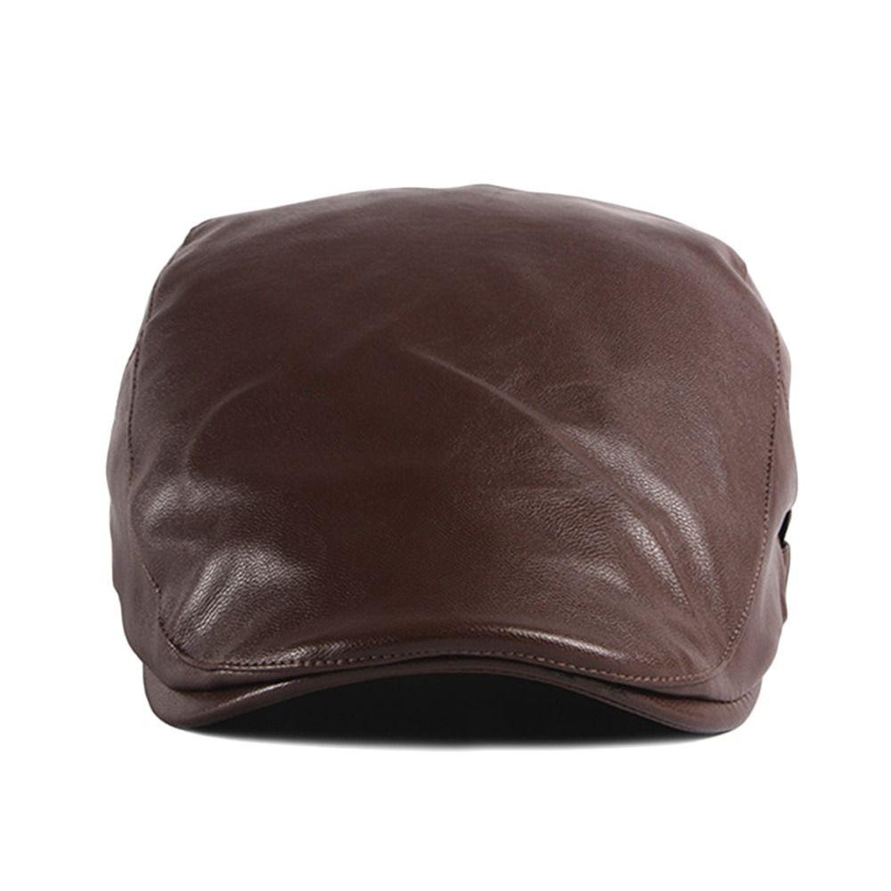 Modische PU-Baskenmütze Retro Lässig Malerhut Verstellbar Britischer Stil Fahrer Flache Kappen Herren Damen