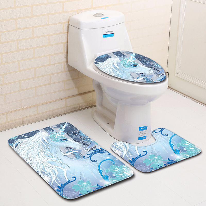 Unicorn Bathroom Toilet Three-Piece Floor Mat Doormat Bathroom Carpet