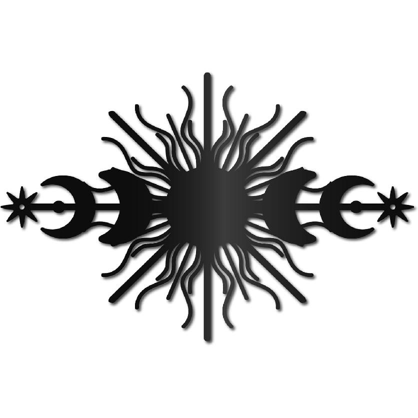 CREATCABIN Sun and Moon Metal Wall Art Moon Phase Wall Decor Black Hollow Sculpture Hanging Decor Rustic Wall Sign Decoration for Indoor Outside