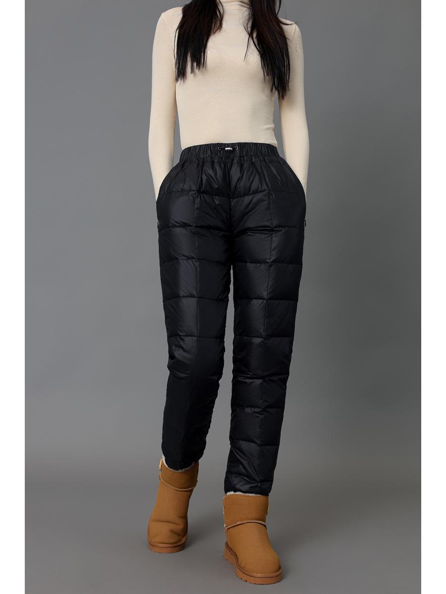 

Women s High-Waisted Thickened Padded Down Pants, Straight Leg Slimming, Plus Size, White Duck Down, Warm Winter Outerwear. M чёрный