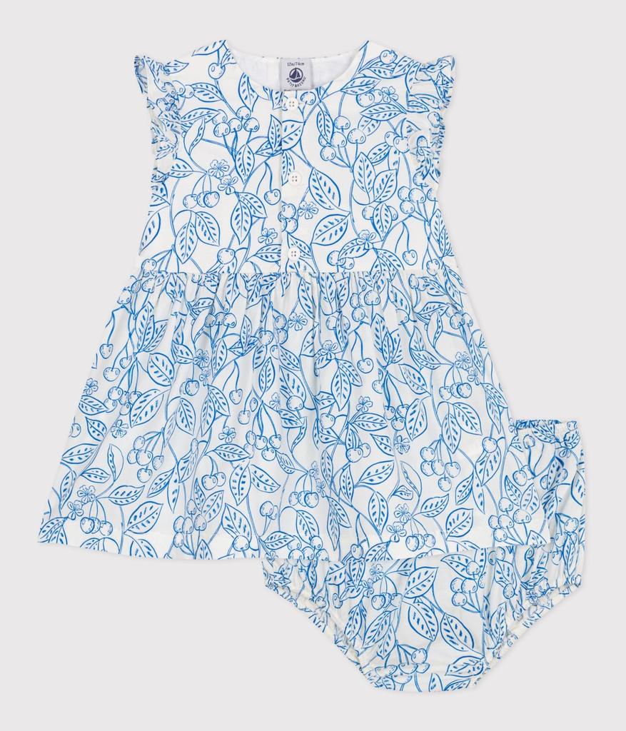 Petit Bateau Dress 36 95cm A0CLJ, Off-White/Royal Blue, Months,
