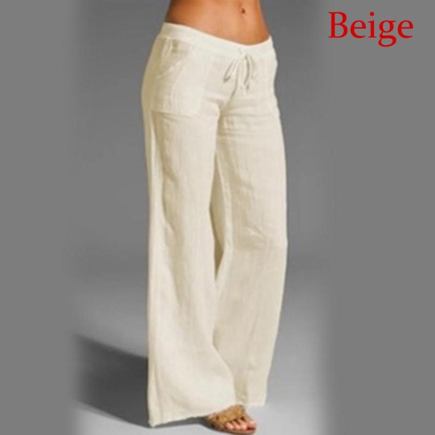 Women's High Waist Wide Leg Flare Pants - Cotton Linen Casual with Pockets