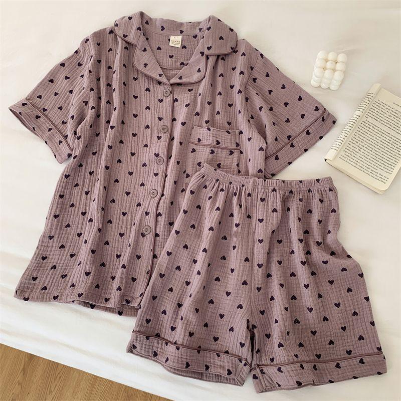 

ins Korean version of simple and sweet love pajamas summer women s new short-sleeved shorts thin summer loungewear set s [recommendation 35-40kg ]
