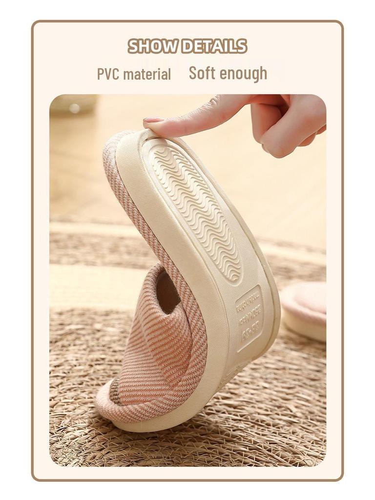 Women's Linen Slippers, Breathable Soft Sole, Silent & Non-slip, Indoor Sandals for Spring/Autumn, Unisex Home Use.