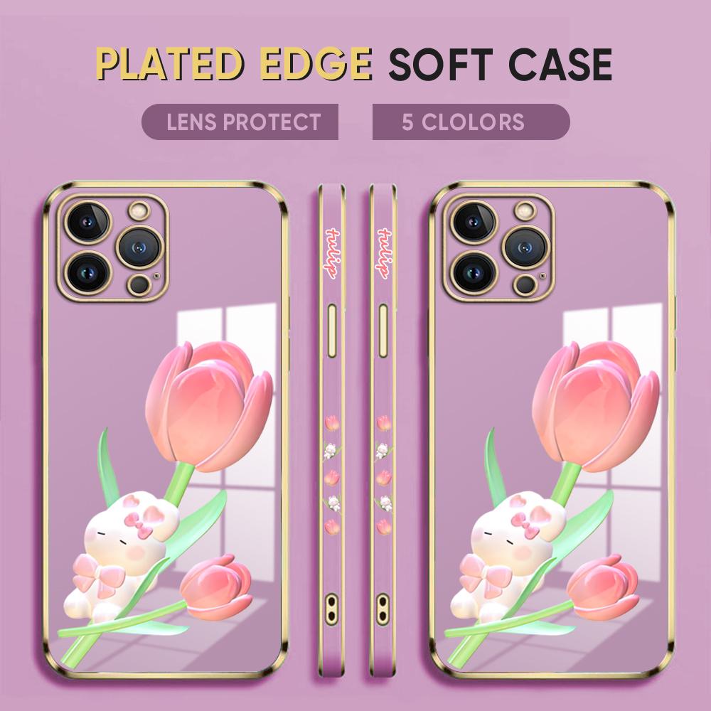 

Чехол с милым кроликом и тюльпаном для iPhone 11 12 13 14 Pro Max, чехол для телефона Samsung Galaxy Xiaomi Mi Redmi Note Oneplus Infinix Tecno Tecno Camon 19 Neo фиолетовый