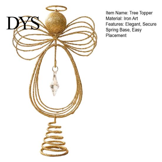 Holiday Seasonal Home Decor Angel Christmas Tree Topper, Gold Glitter Metal Wire Crown Decorative Accents Ornament for And Indoor Decorations