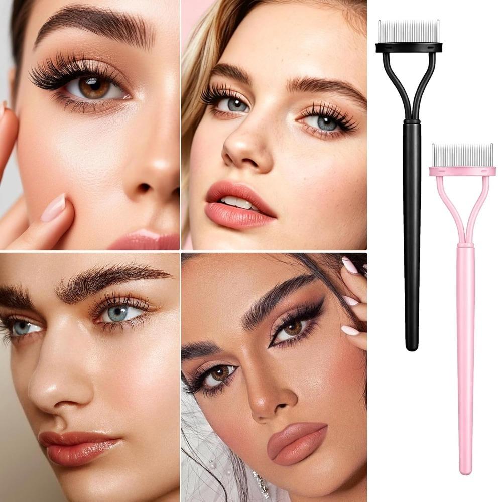 4 Pcs Eyelash Mascara Separator Tool, Portable Eyelash Comb Mascara Brushes, Pink Makeup Applicator Eye Makeup Metal Teeth For Combing,