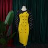 Large Size Women Spring Autumn Fashion Patchwork Polka Dot Dress Ladies One Piece Elegant Round Collar Sheath Dress