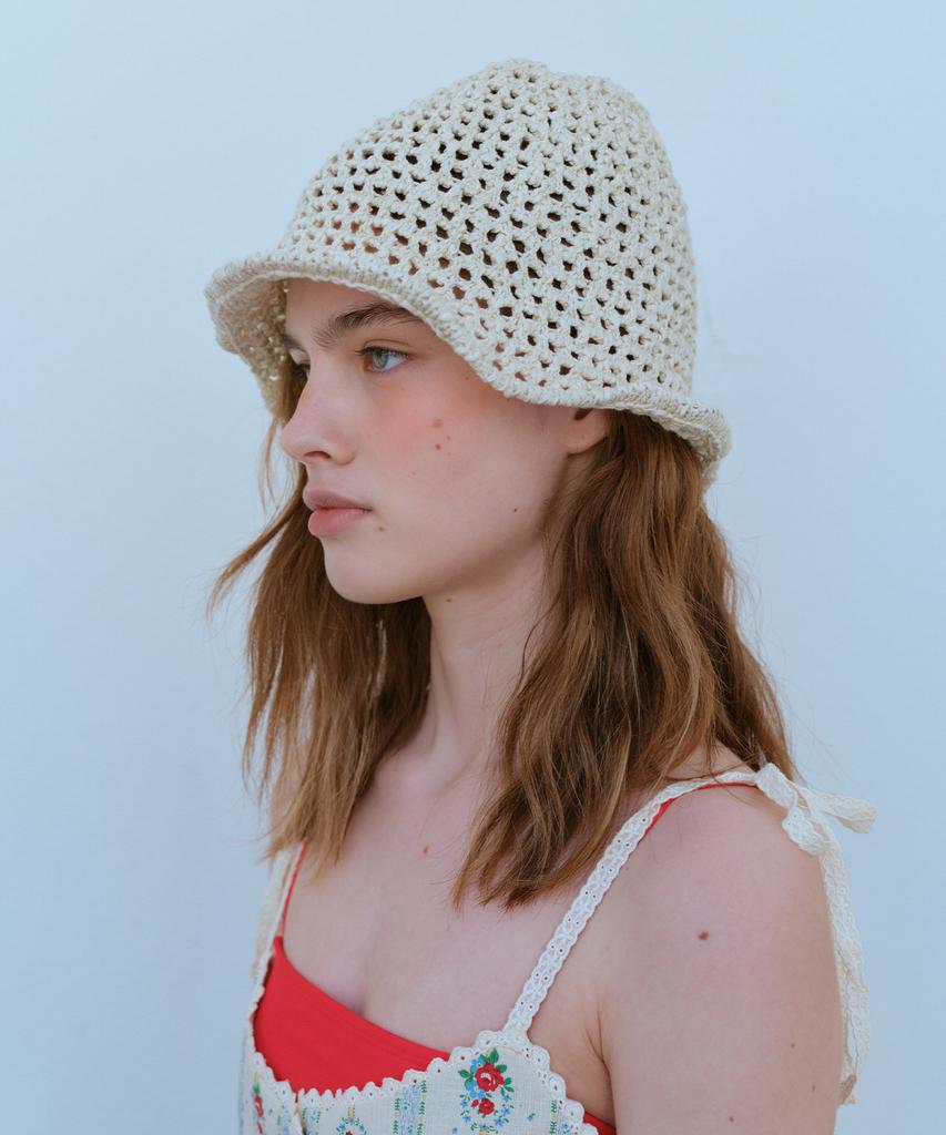 FUNFROMFUN Uneven Knit Bucket Hat, Melange Beige