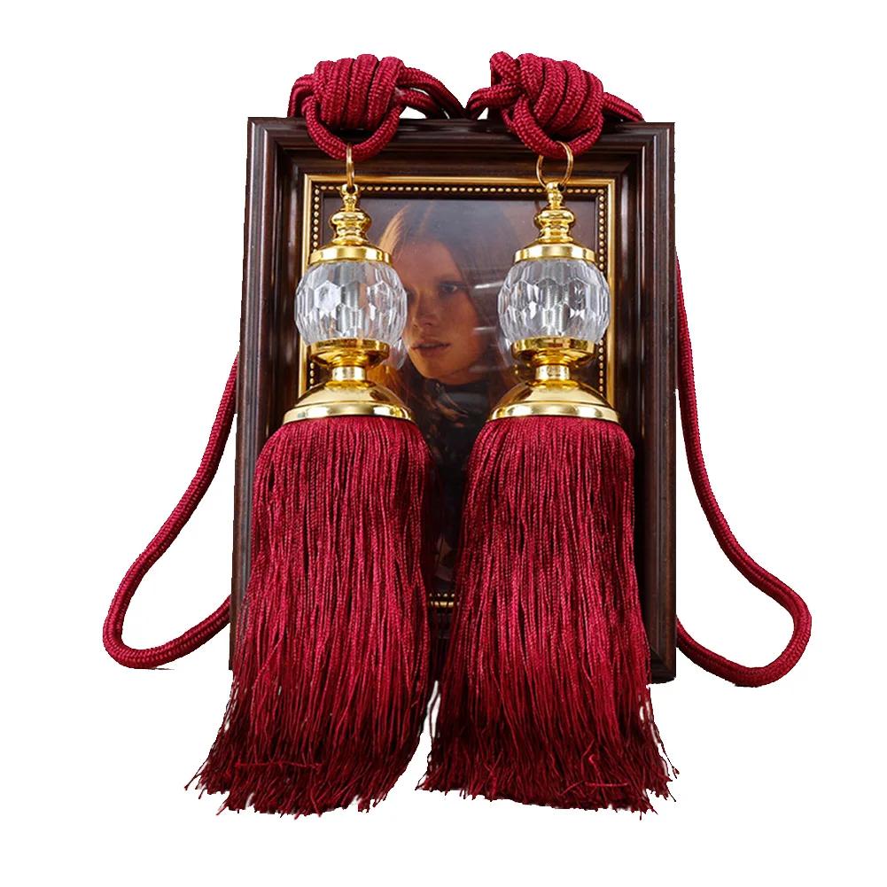 1Pair Retro Style Euro Faux Crystal Tassels Fringe Curtain Tieback Bandage Rope Window Drapes Decoration