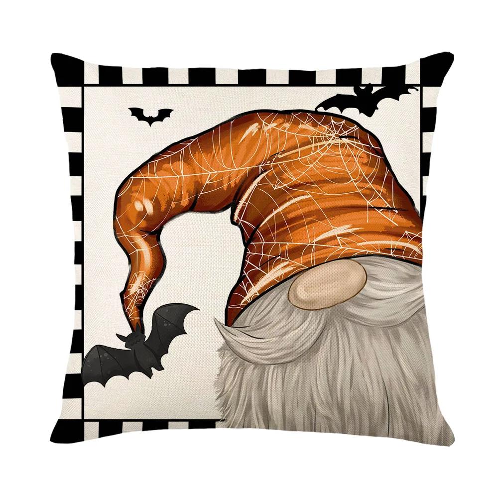 Happy Halloween Home Sofa Decoration Pillows Cushion Cover 18x18 Inches Linen Pillow Cover Halloween Pillowcase Festive Supplies