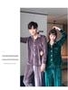 Couple's Gold Velvet Pajamas: Thin Fleece Two-Piece Set for Women & Men - Long Sleeve, Solid Color, Perfect for Spring & Autumn Homewear