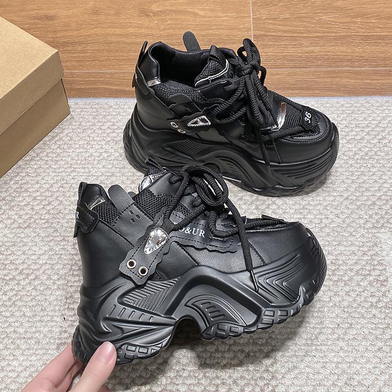 Mode Neue High-Platform-Sneaker Damen Dicke Sohle Rutschfest Sportliche Dad-Schuhe Frau Korea PU-Leder Chunky Sneaker 2023 Frühling