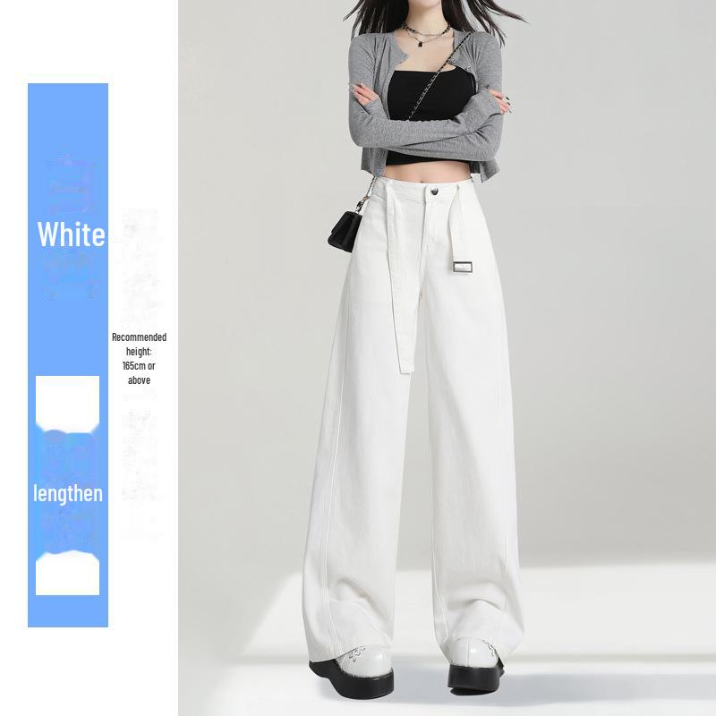 Dámské bílé džíny s vysokým pasem a širokými nohavicemi - Léto 2025 Slim střih, volný splývavý materiál