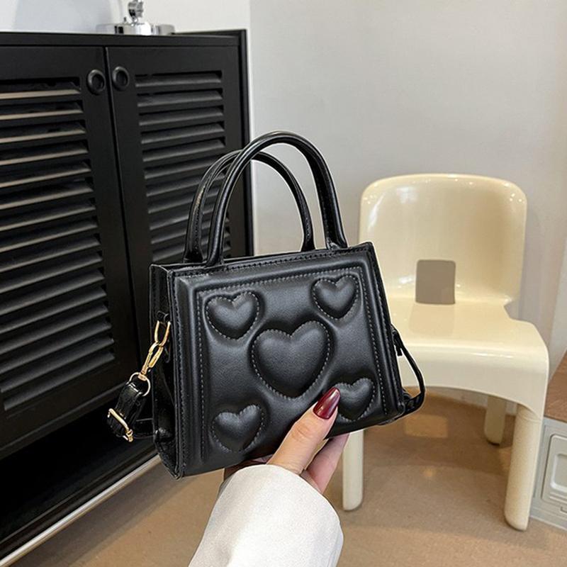 Elegantní Retro Jednobarevná Mini Kabelka Všestranná Korejský Styl Vzor Srdce Láska PU Kůže Crossbody Taška přes Rameno pro Středoškolačky