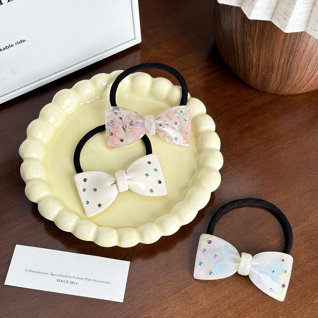 Fashion Cute 6.4cm Inlaid Colorful Rhinestones Bow Hair Band For Sweet Girls Acetate High Ponytail Hair Rope Hair Accessories