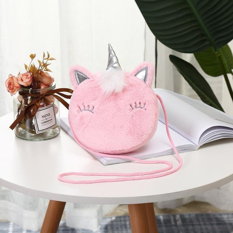 Children's Cartoon Cute Girl Unicorn Personality Design Colorful Fur Single-shoulder Crossbody Bag