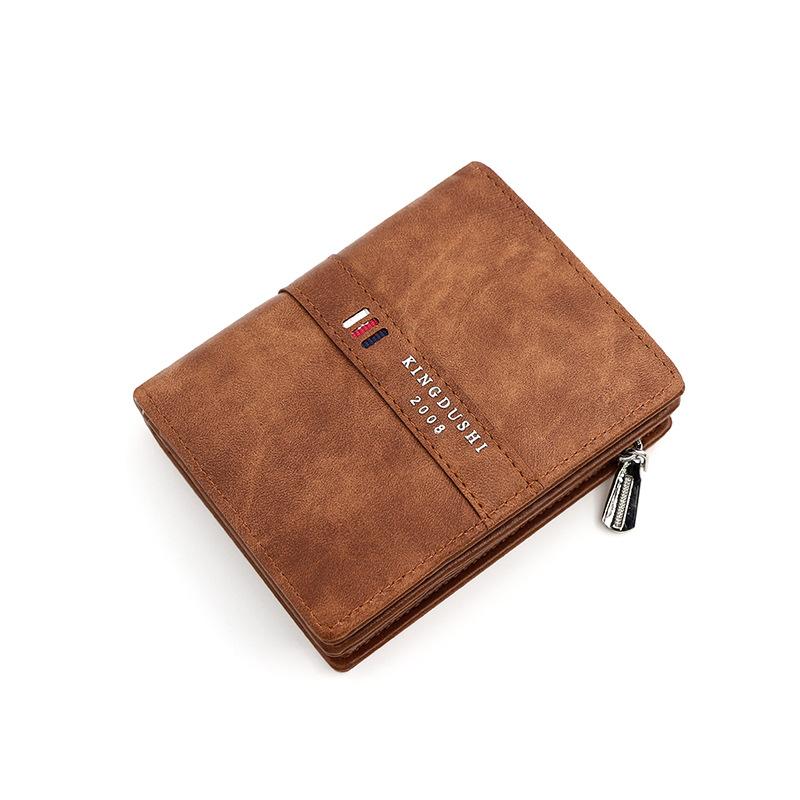 

Кошелек Kingdushi, мужской короткий кошелек на молнии с пряжкой в ​​европейском стиле, кошелек с несколькими картами, нулевой кошелек, матовый мужской кошелек светло-коричневого