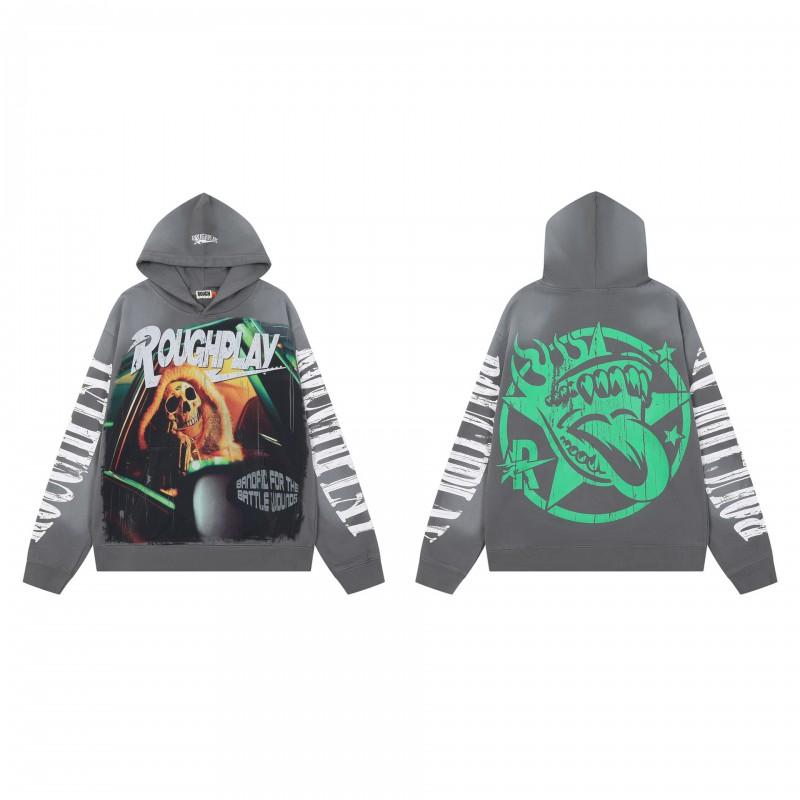 Vintage Washed Hoodie With Rhinestone Embroidery Streetwear Hip Hop Oversized Zip-Up Sweatshirt Men