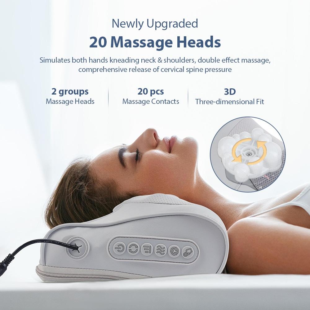 Multifunctional Neck And Back Massage Pillow 20 Heads Shiatsu Kneaded Massager Waist Body Constant Temperature Pillow Cushion