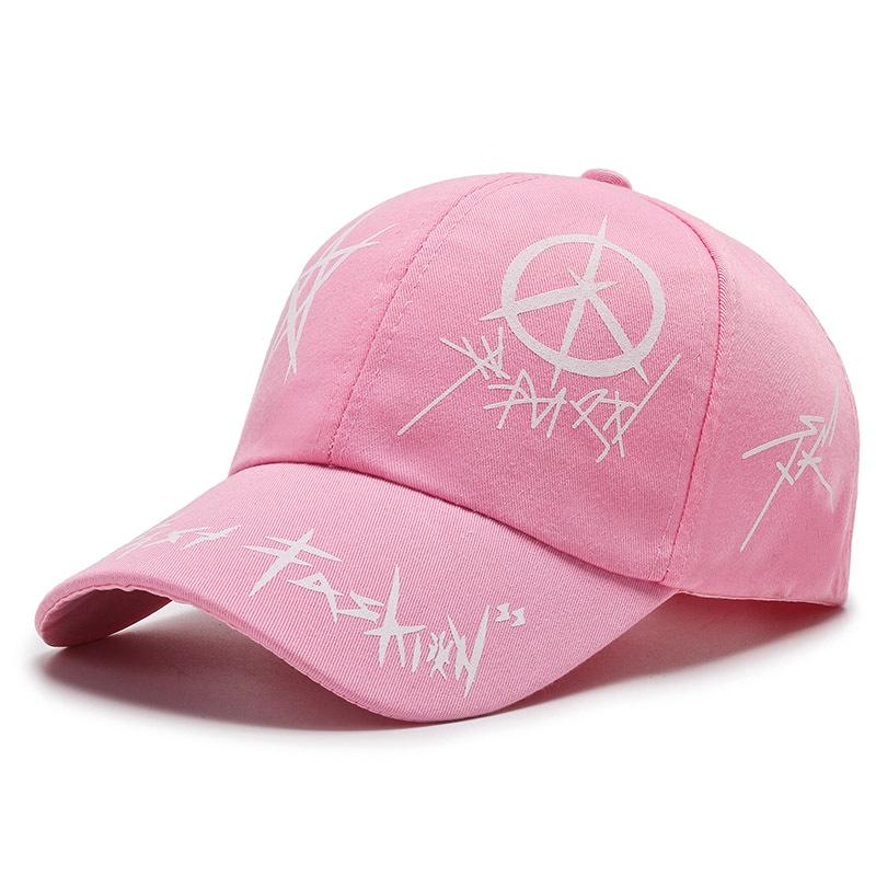 

Spring new men s baseball cap printed cap trendy sun hat men s and women s couple hats Adjustable розовый