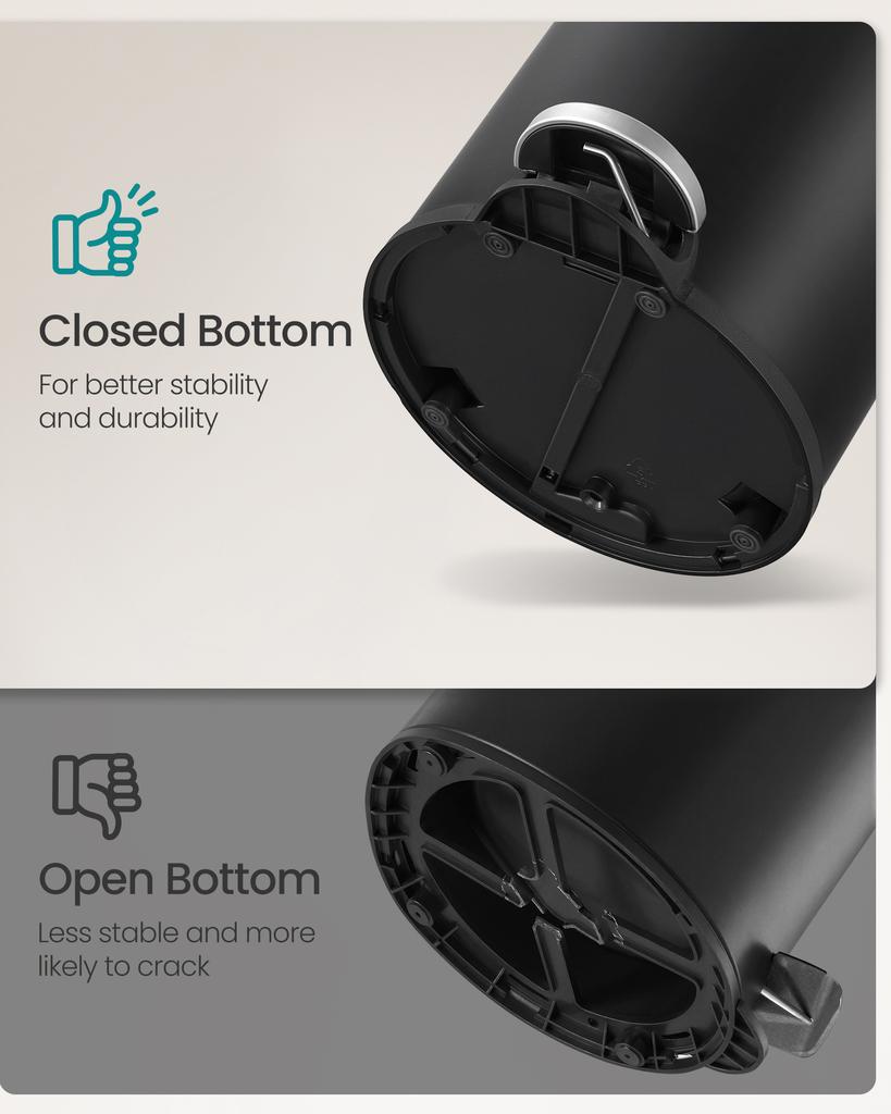 SONGMICS Bathroom Pedal Bin, 1.6 Gallon (6 L) Steel Toilet Bin with Soft-Close Lid, Inner Bucket, for Waste, Bedroom, Ink Black