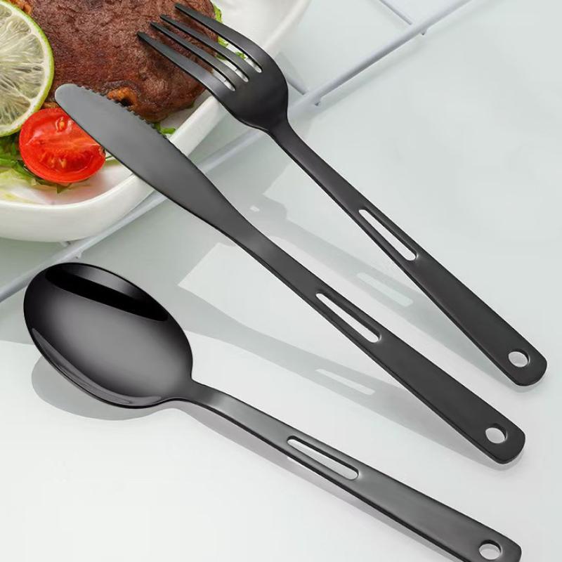 Set Tacâmuri Oțel Inoxidabil Portabil Tacâmuri Cuțit de Cină Furculiță Lingură 1 Set Cu Sac de Depozitare Potrivit Pentru Călătorii Camping Tacâmuri