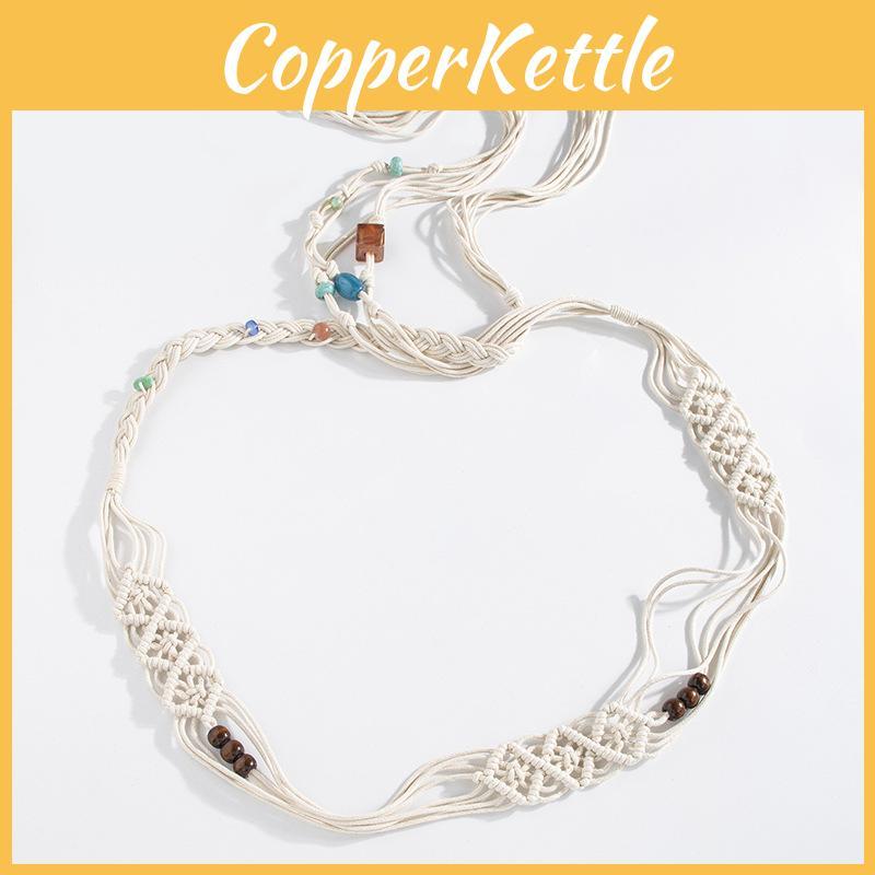 Ethnic Bohemian Woven Waist Rope With Resin Beads And Natural Bamboo Elements For Festival Wear