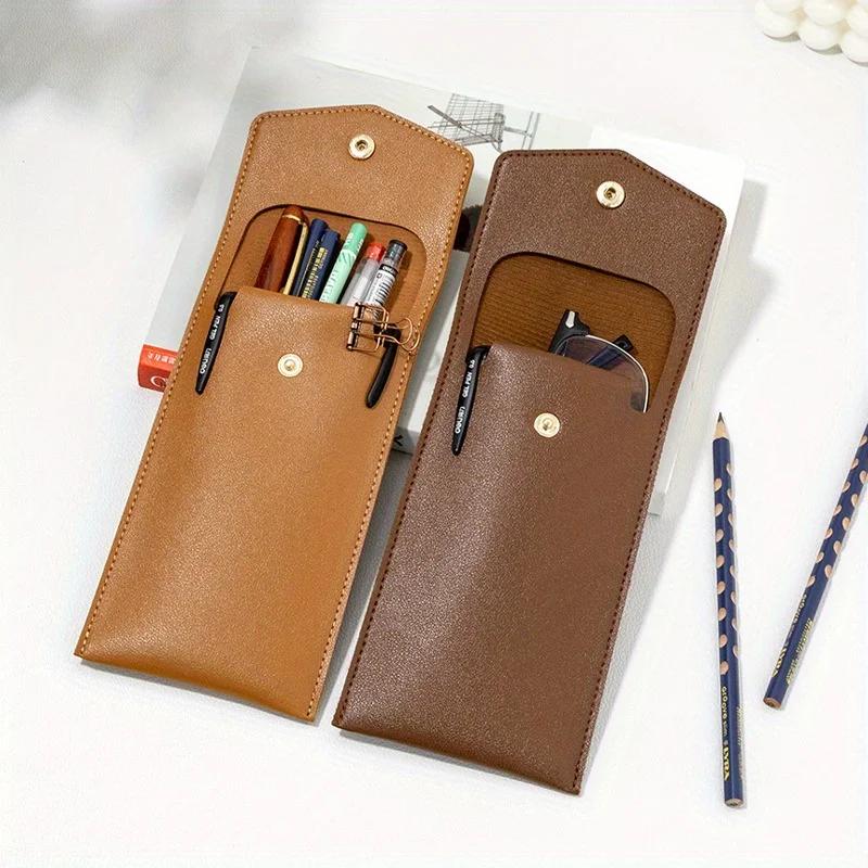 PU Leather Pencil Case Storage Bag Student Glasses Portable Stationery Bag Large-capacity Business Office Pen Storage Bag