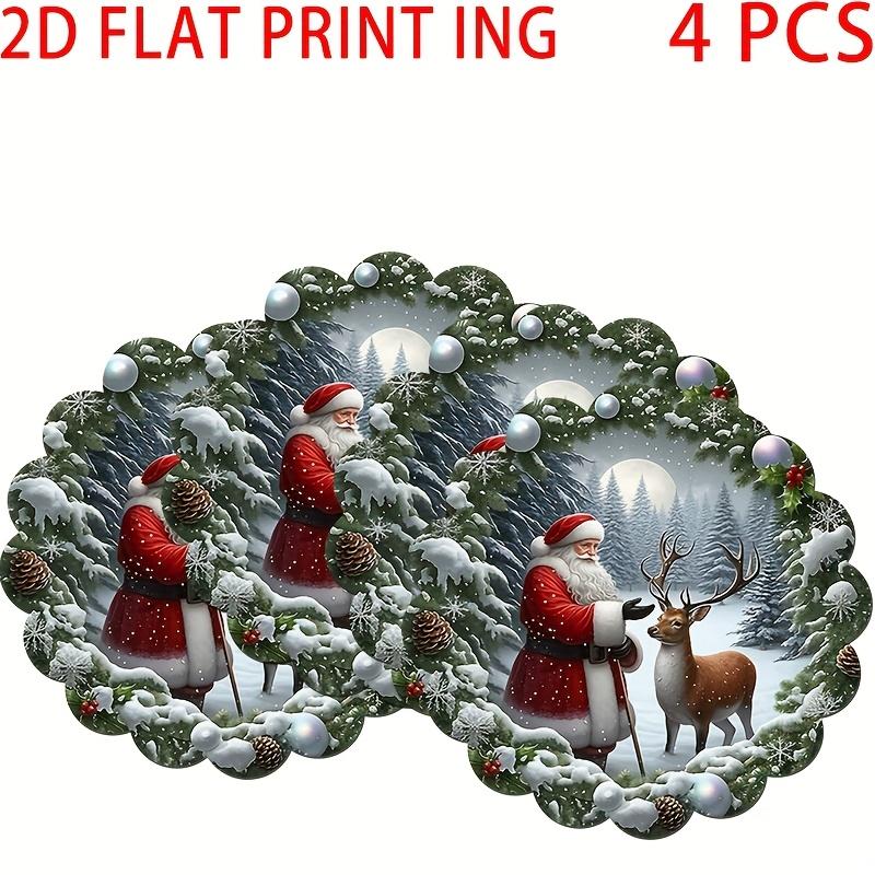 4pcs Christmas Placemats, Santa Claus Xmas Snowflake Table Mats Winter Decor and Supplies for Home Party Kitchen Dining Table