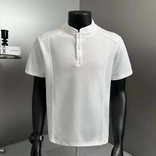 Men s Retro Henley Collar Patchwork Polo T-Shirt - Short Sleeve Summer Top XL