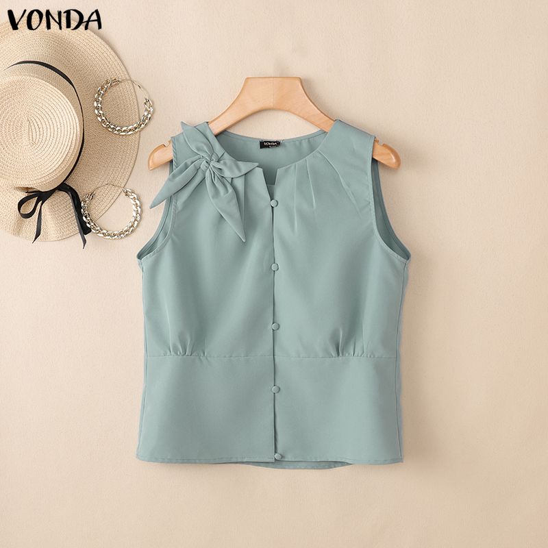 VONDA Canottiere Casual Eleganti da Donna Estive Senza Maniche con Nodo a Fiocco Blusa